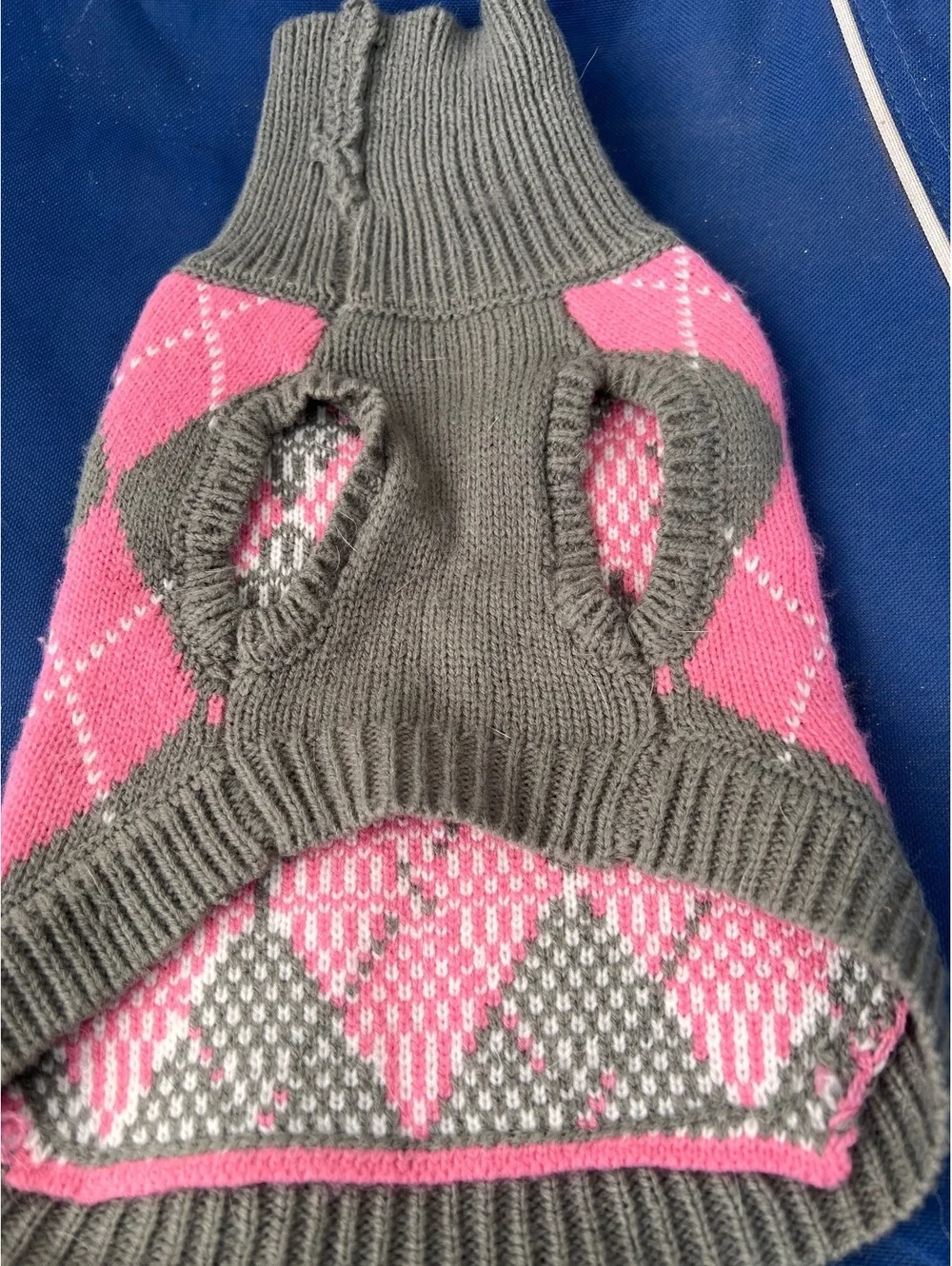 XS Dog Sweater Pink and Gray Argyle Knit Acrylic
